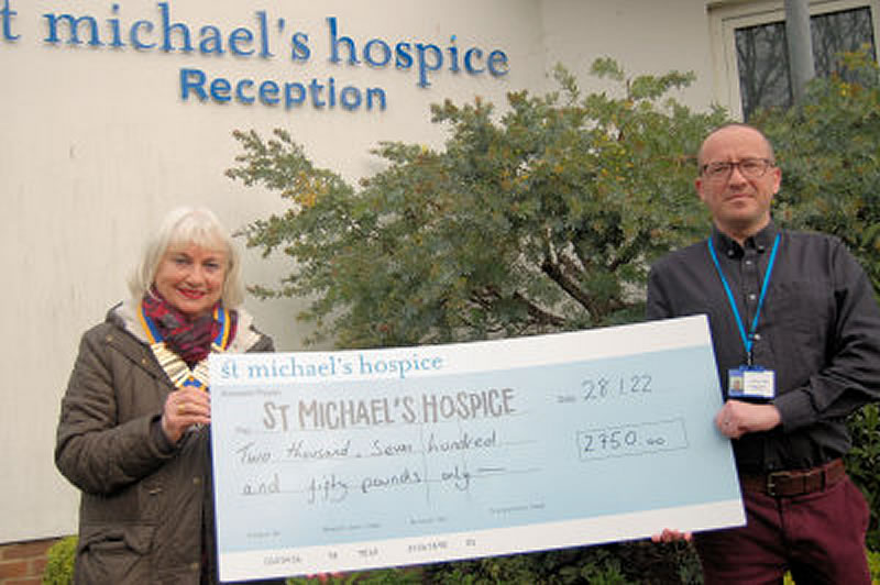 President Therese Mahindrakar with James Beeching at the formal presentation to St Michael’s Hospice
